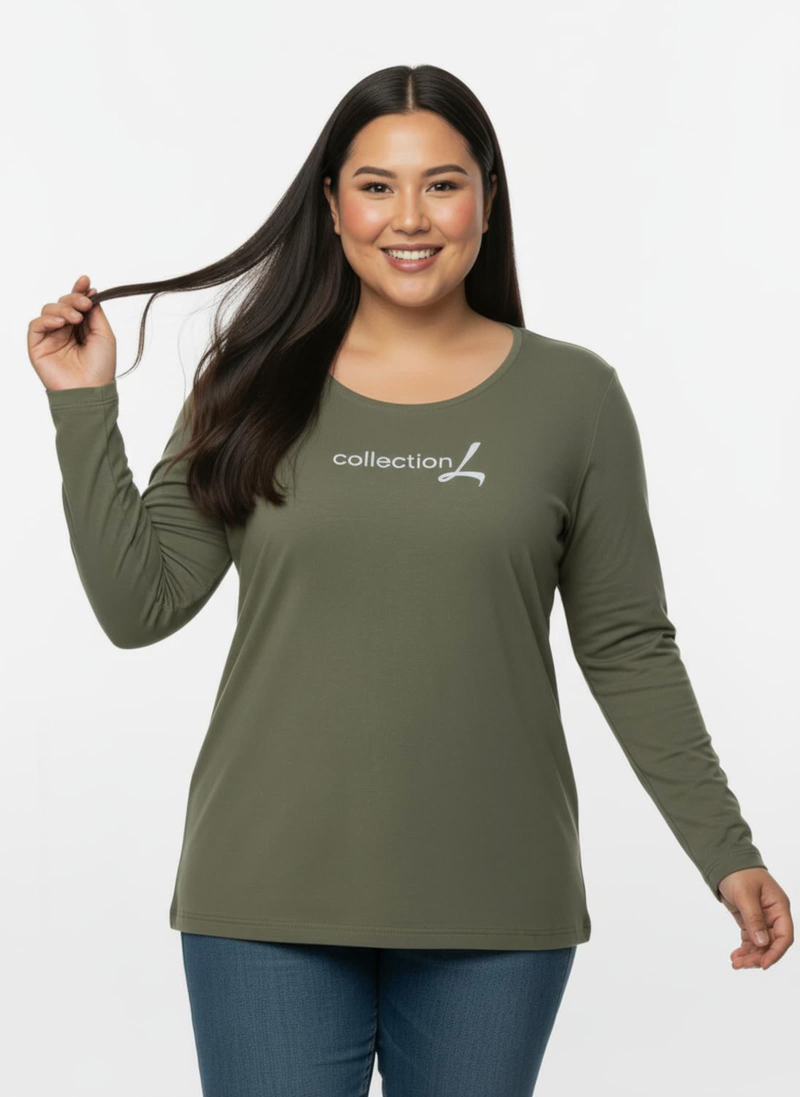 Langarmshirt mit Schriftzug - khaki