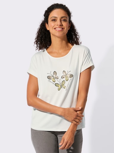 Rundhalsshirt mit Pailletten-Verzierung - ecru