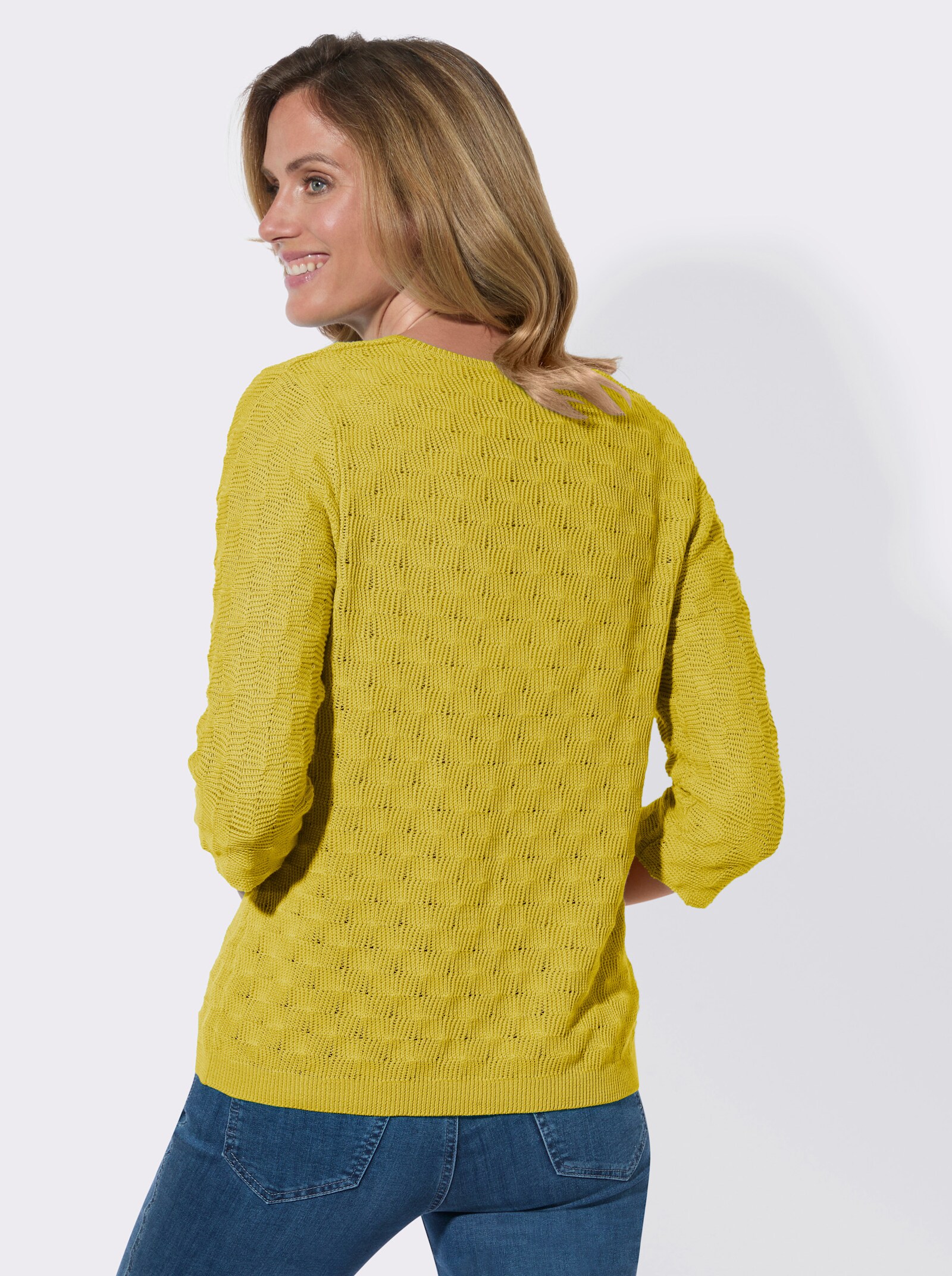 Ajourpullover mit V-Ausschnitt - limone