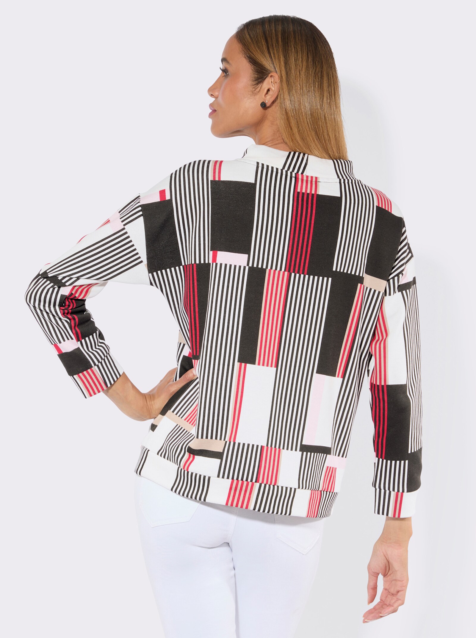 Sweatshirt im modischen Streifenmuster - rot-schwarz