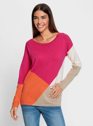 heine Feinstrickpullover in Colour-Blocking-Dessin - orange-pink-gemustert