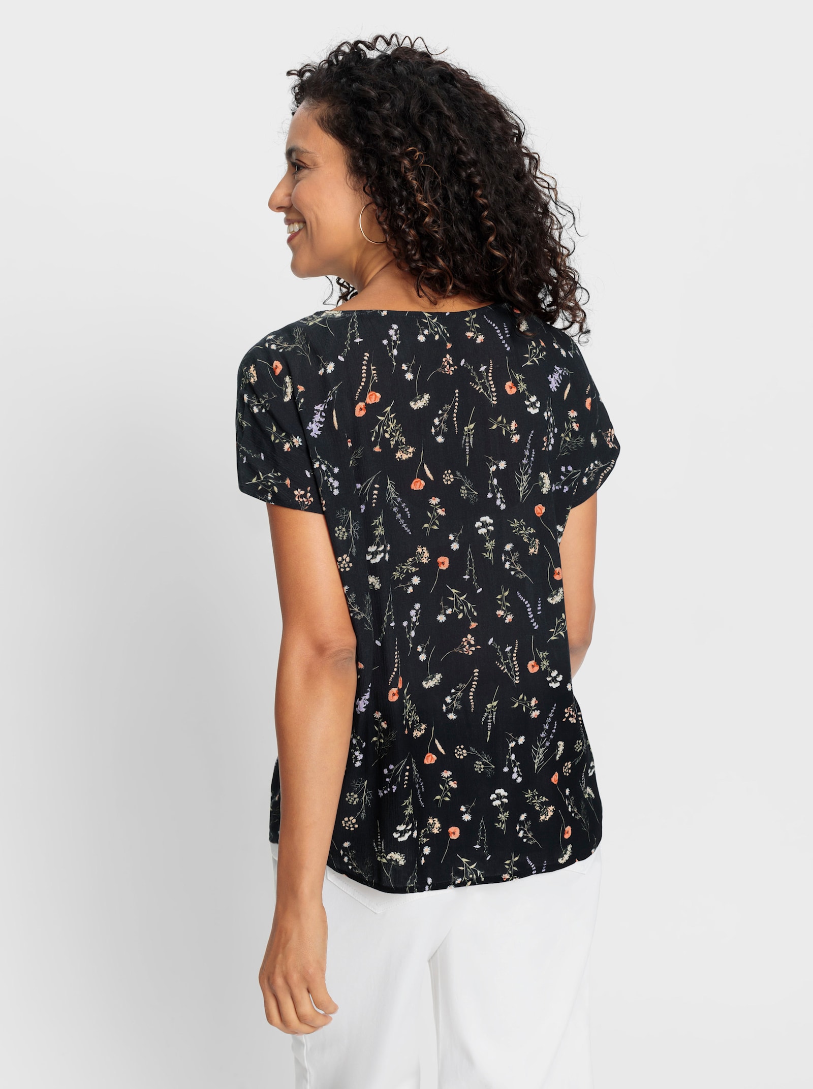 Schlupfbluse mit Blümchen-Druck - schwarz-bedruckt