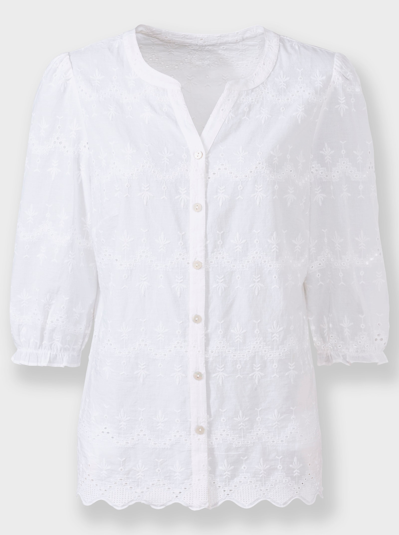 Katoenen blouse met ajourwerk - wit