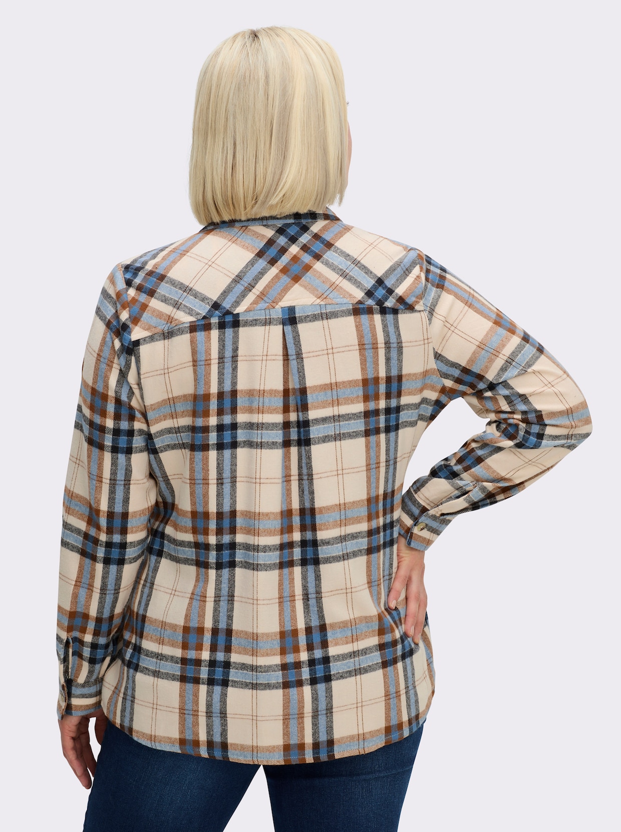 Flanellbluse mit mehrfarbigem Webkaro - mittelblau-elfenbein-kariert