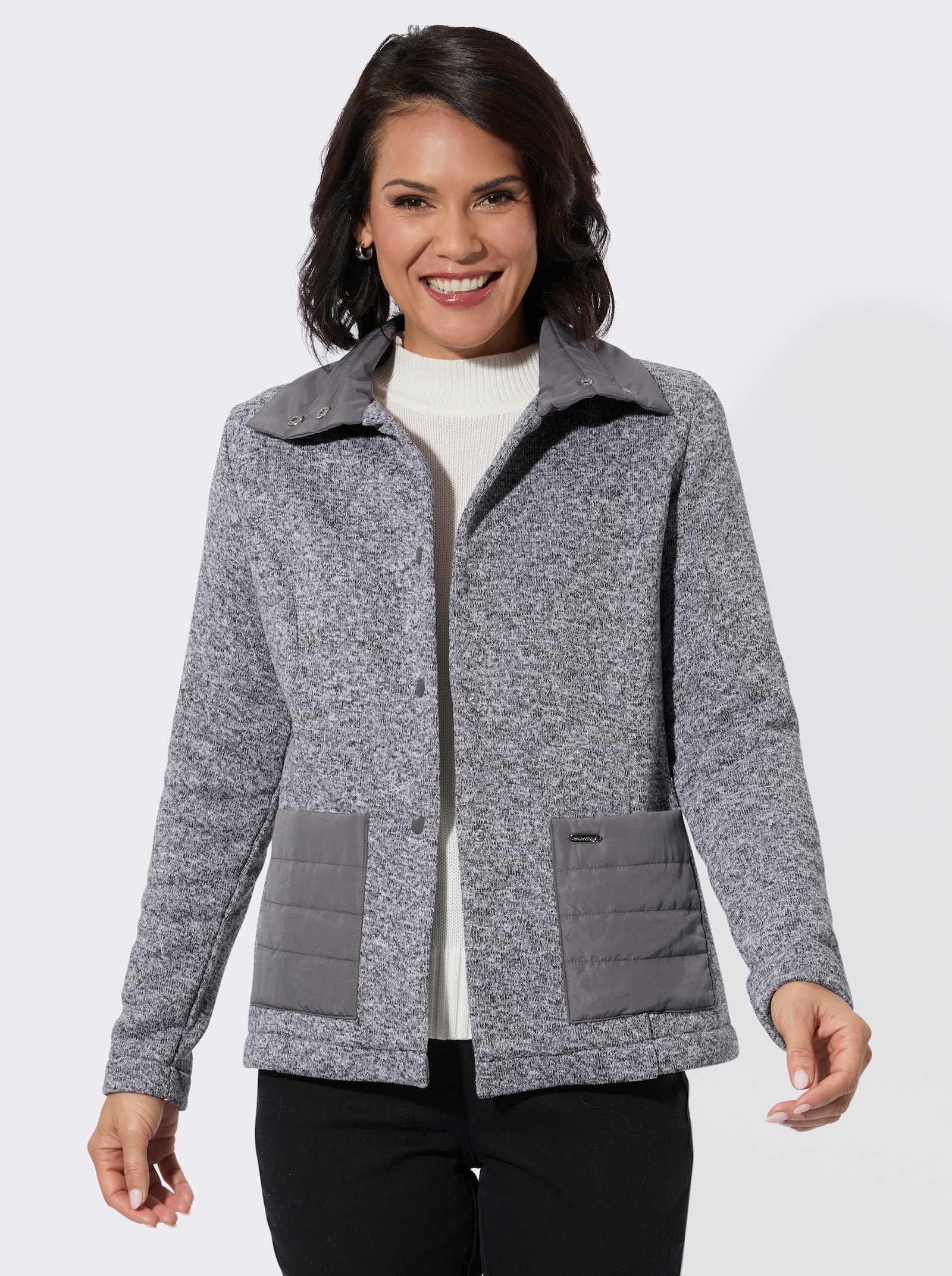 Fleecejacke mit Druckknöpfen - anthrazit-meliert