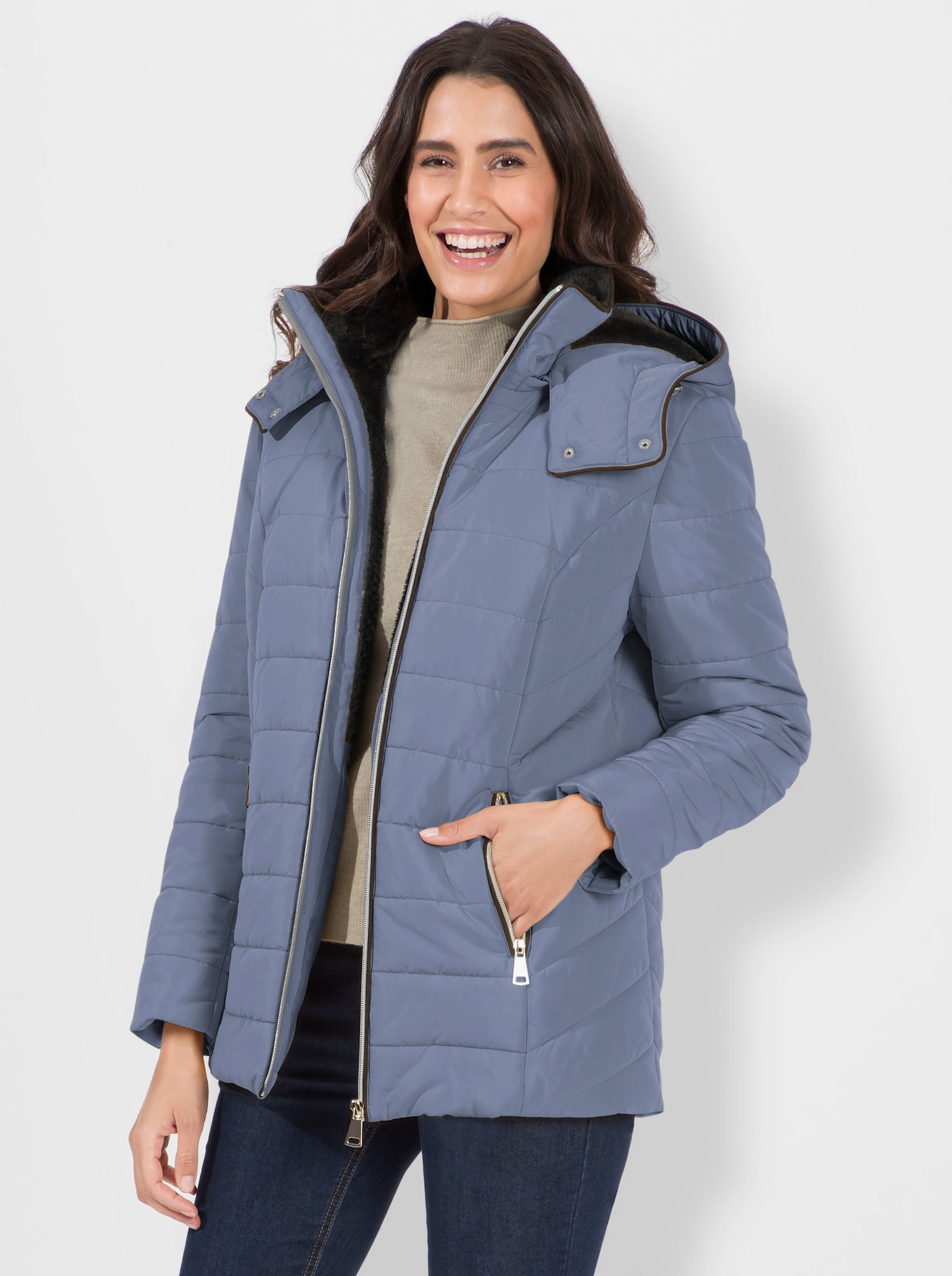 Steppjacke mit Teddy-Fleece innen - rauchblau
