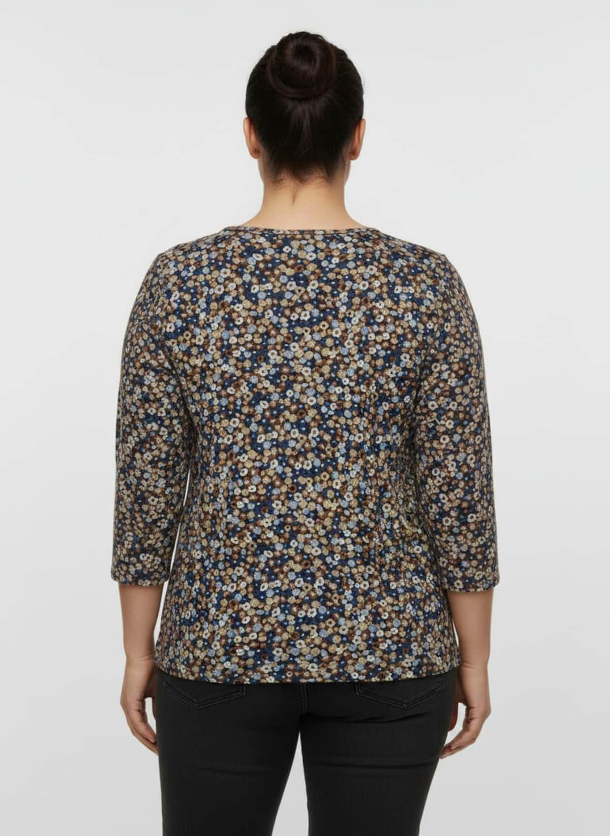Print-Shirt mit Rundhals-Ausschnitt - camel-taubenblau-bedruckt