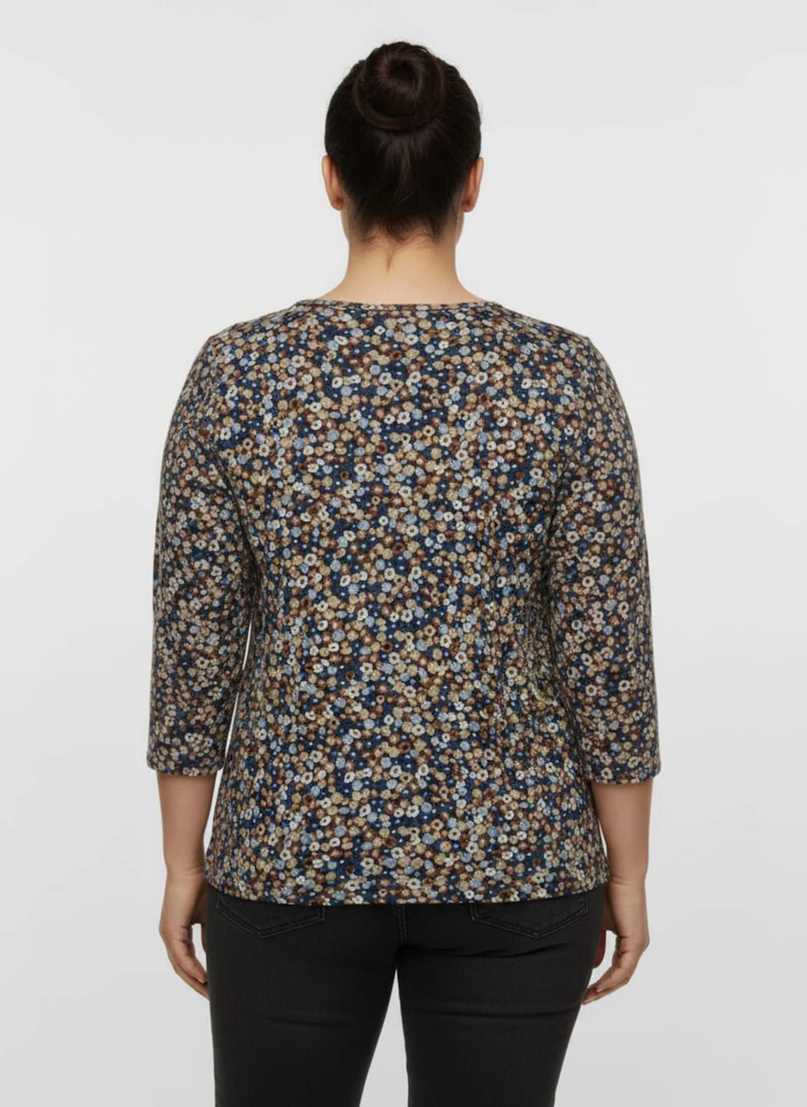 Print-Shirt mit Rundhals-Ausschnitt - camel-taubenblau-bedruckt