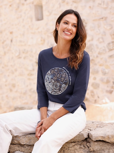 3/4-Arm-Shirt mit Druckmotiv im Vorderteil - marine-bedruckt