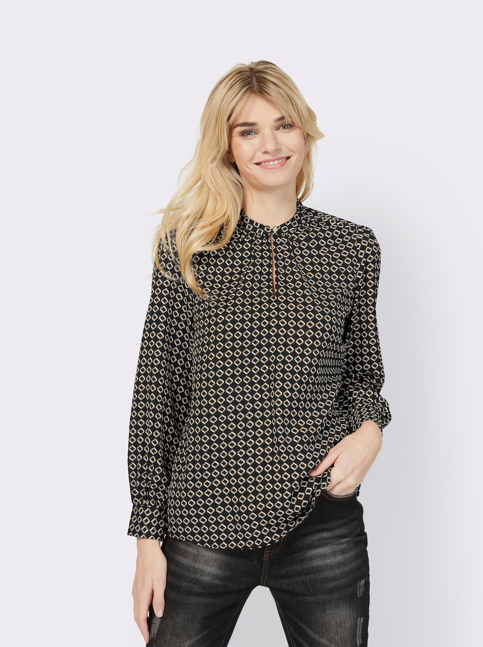 heine Blouse met lange mouwen en minimalistisch patroon - zwart/camel bedrukt