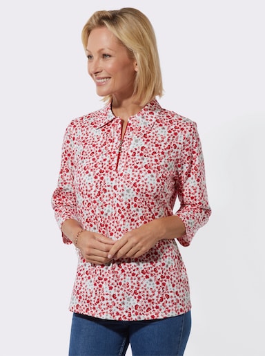 Poloshirt - rot-ecru-bedruckt