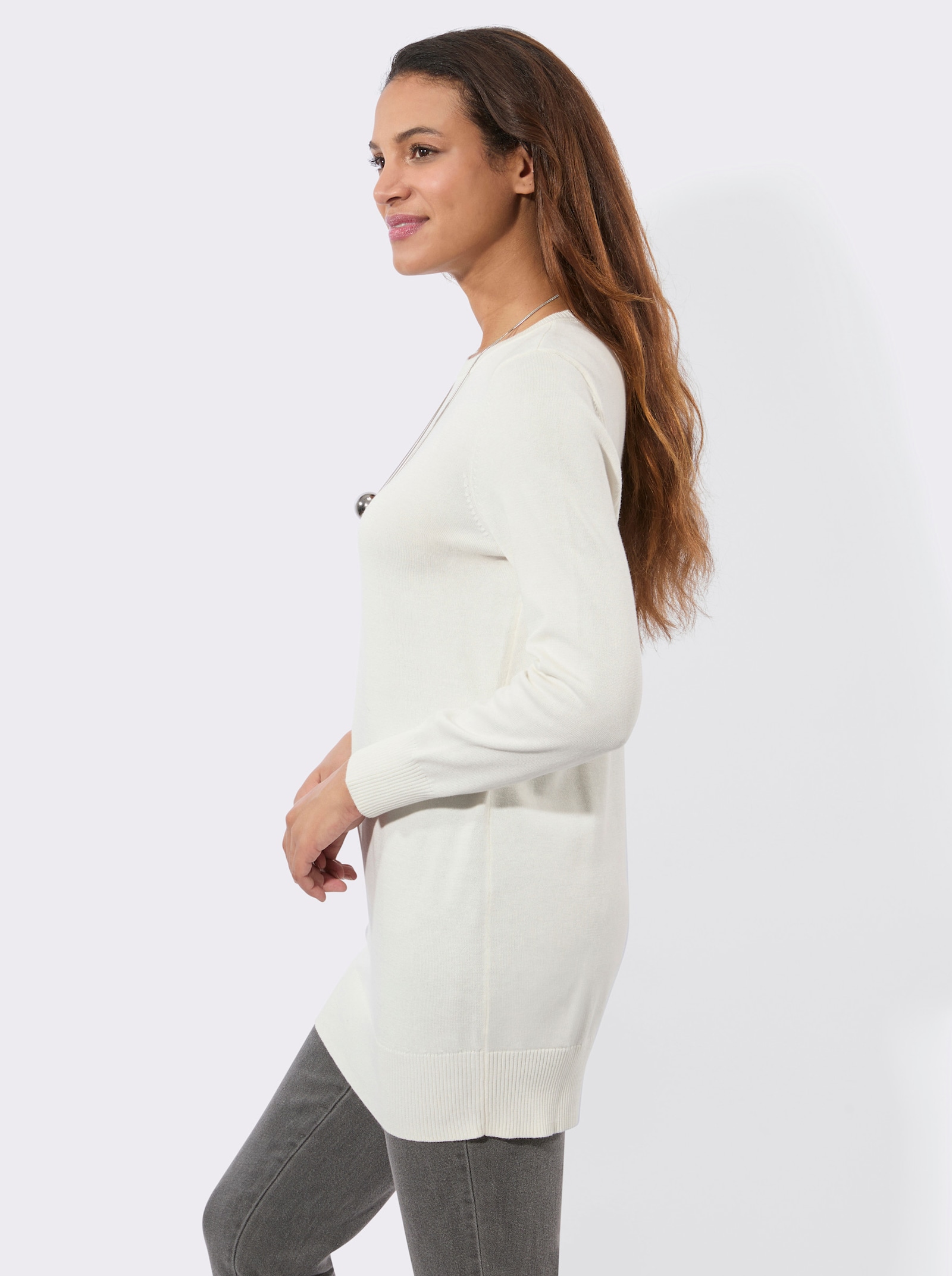 Longpullover in Feinstrick-Qualität - ecru