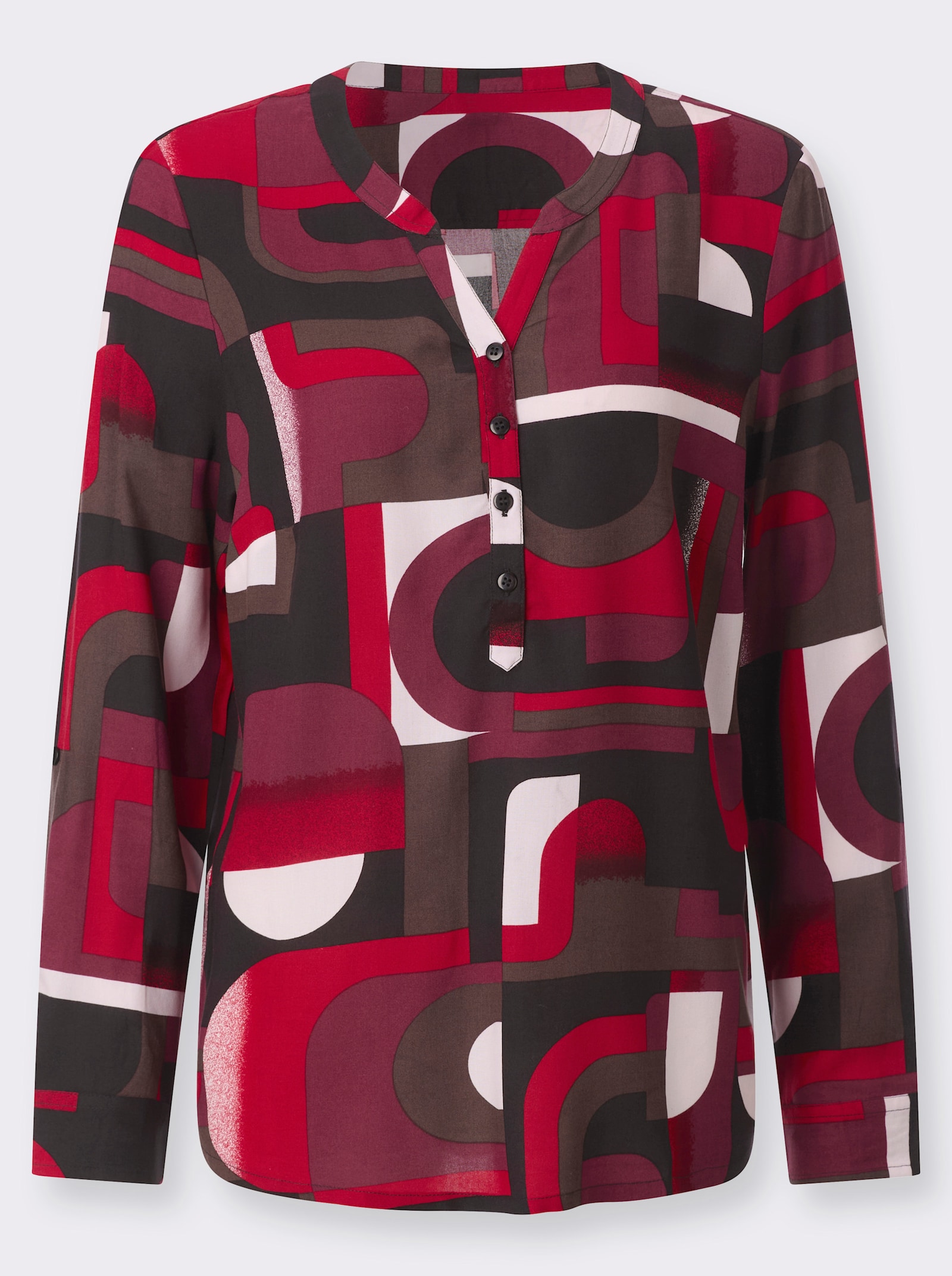 Schlupf-Bluse in grafischem Dessin - bordeaux-schoko-bedruckt