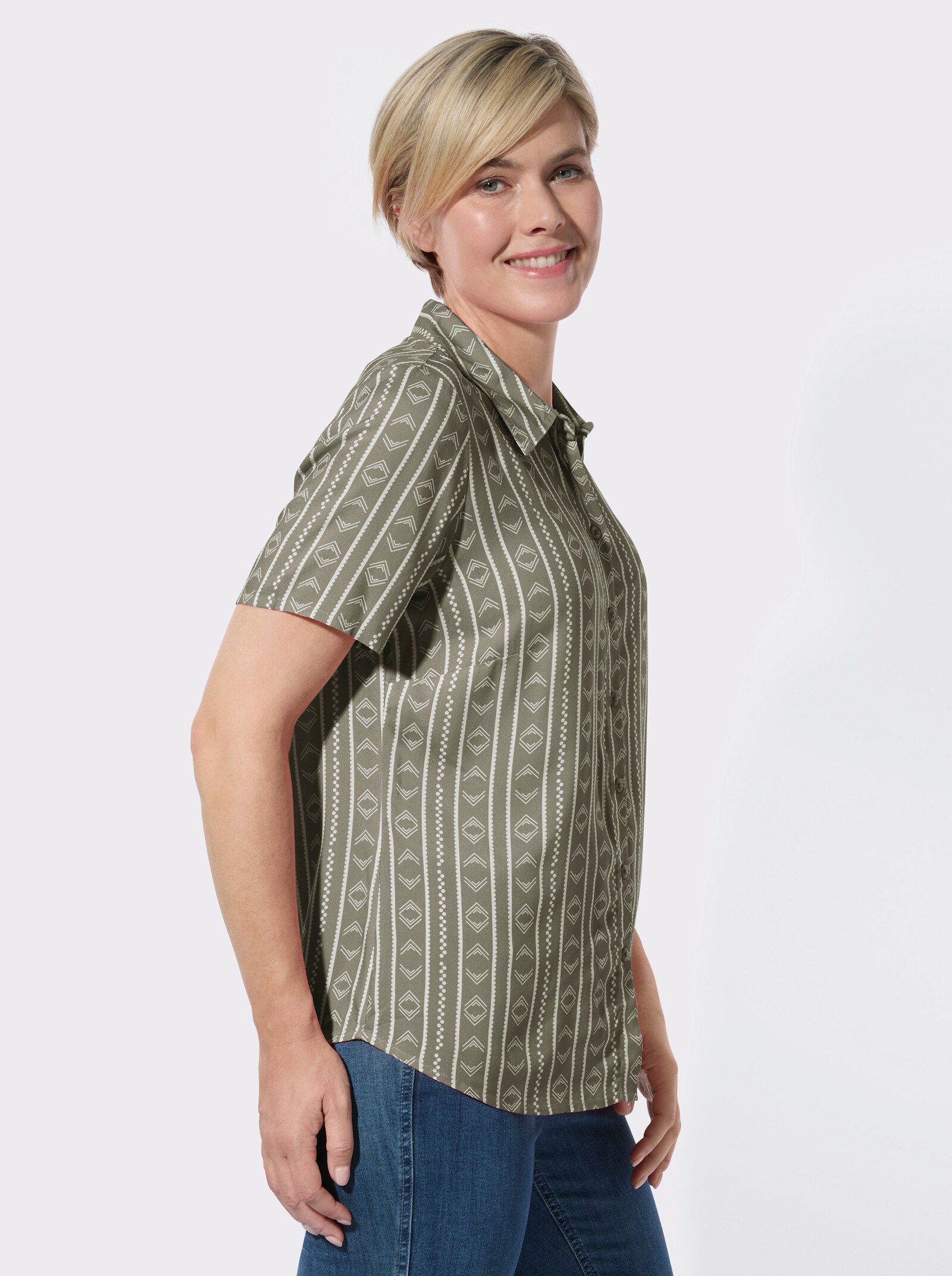 Gestreifte Bluse aus reiner Viskose - khaki-ecru-gestreift