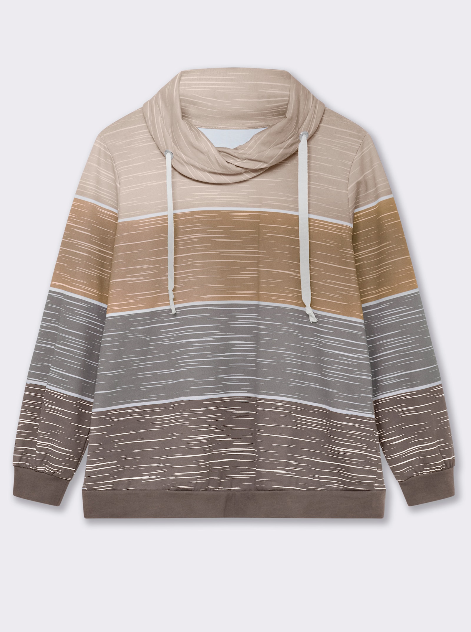 Sweatshirt mit überlappendem Rollkragen - dunkeltaupe-sesam-bedruckt