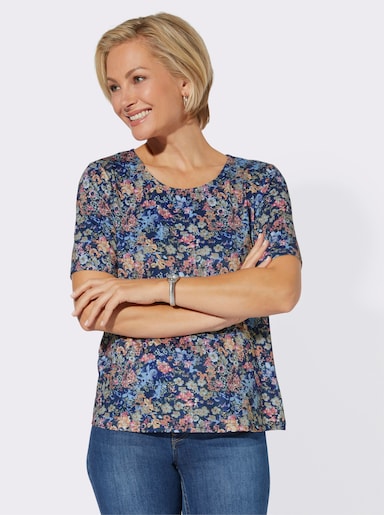 Print-Shirt mit Blumen-Motiven - dunkelblau-fuchsia-bedruckt