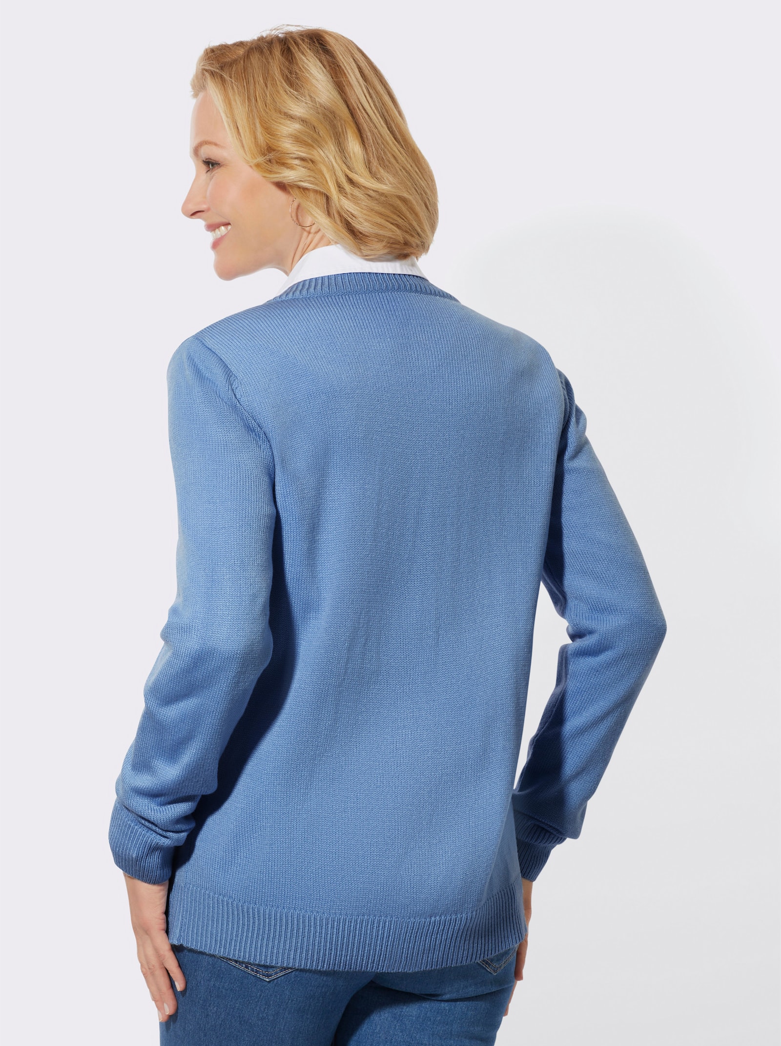 Strickjacke mit Ajourmuster - himmelblau