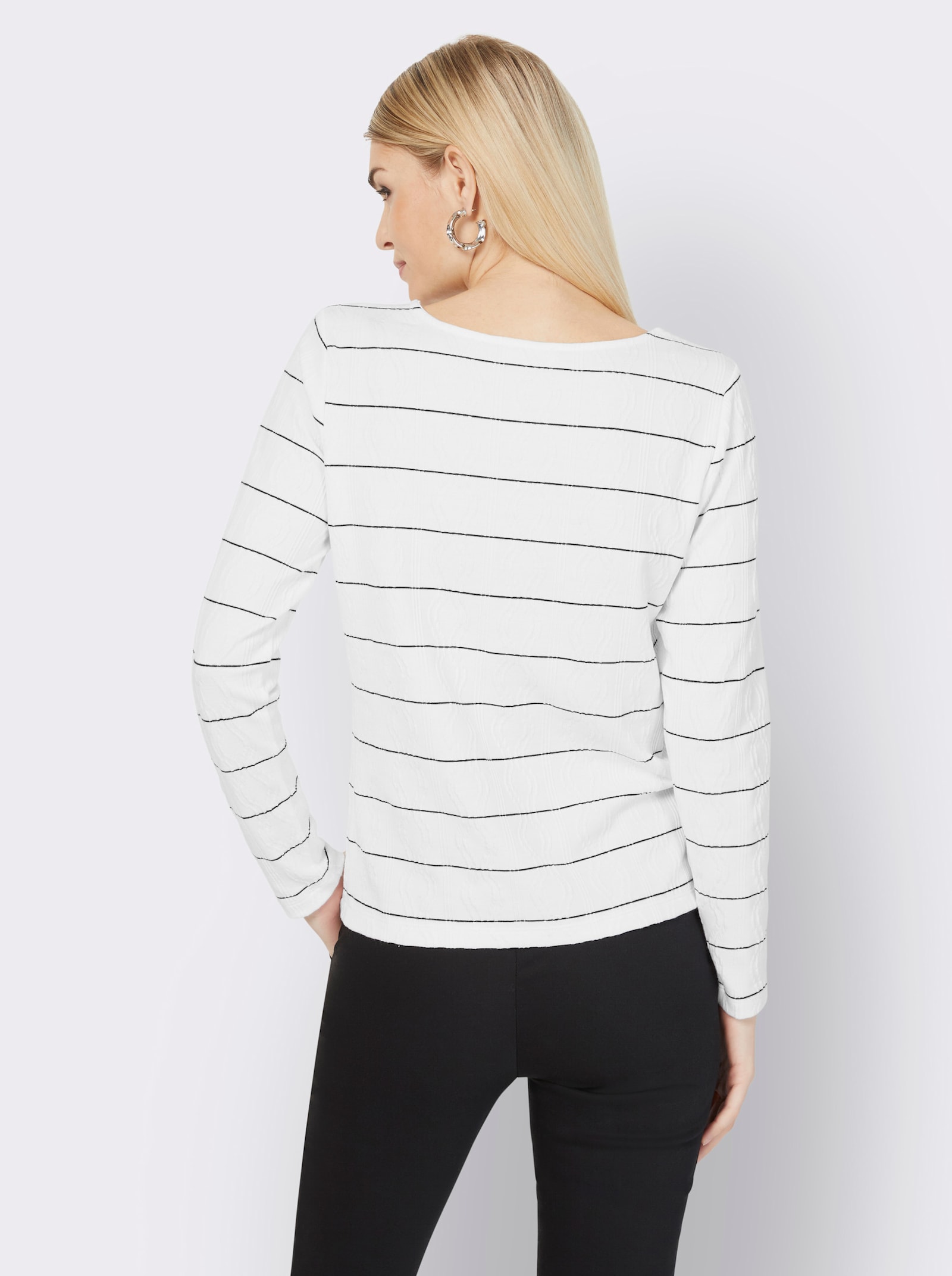 Langarmshirt im Jacquarddessin - weiß-schwarz-bedruckt