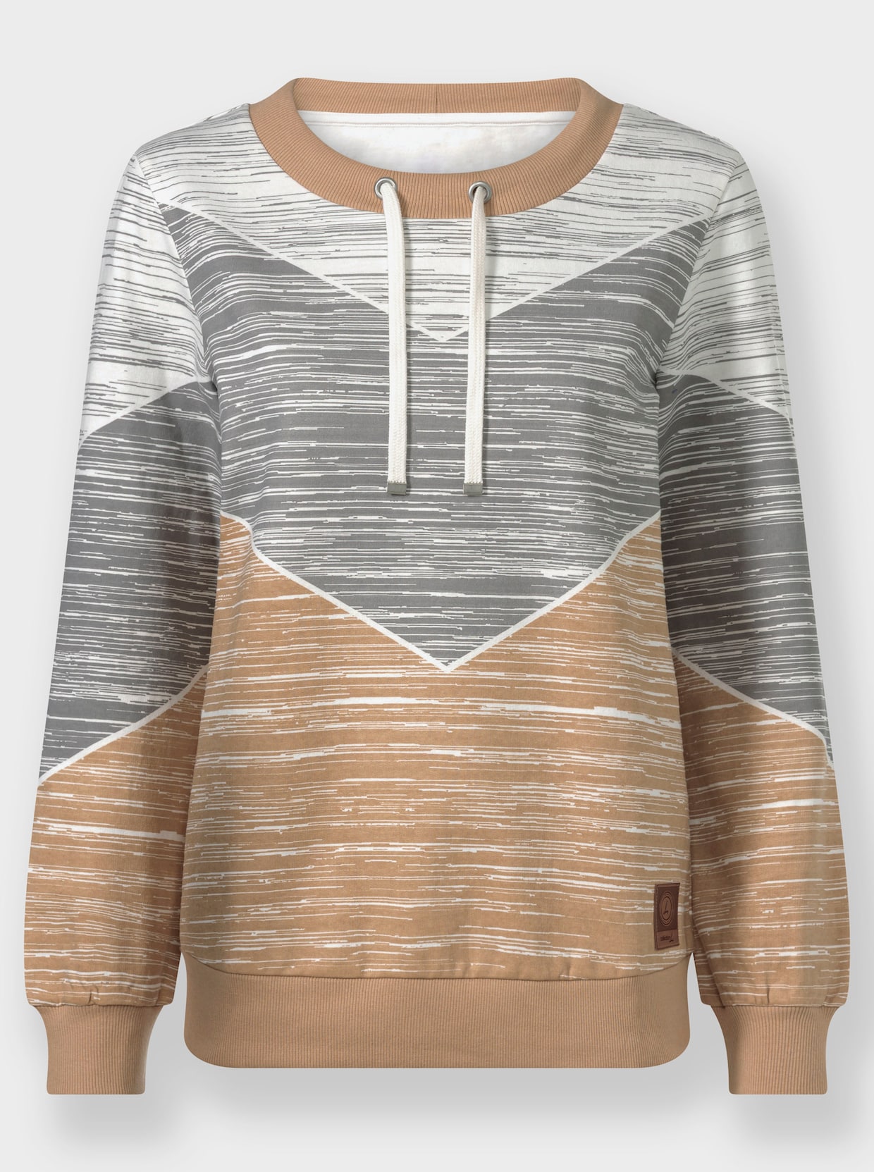 Sweatshirt mit variierbarem Rundhals-Ausschnitt - camel-ecru
