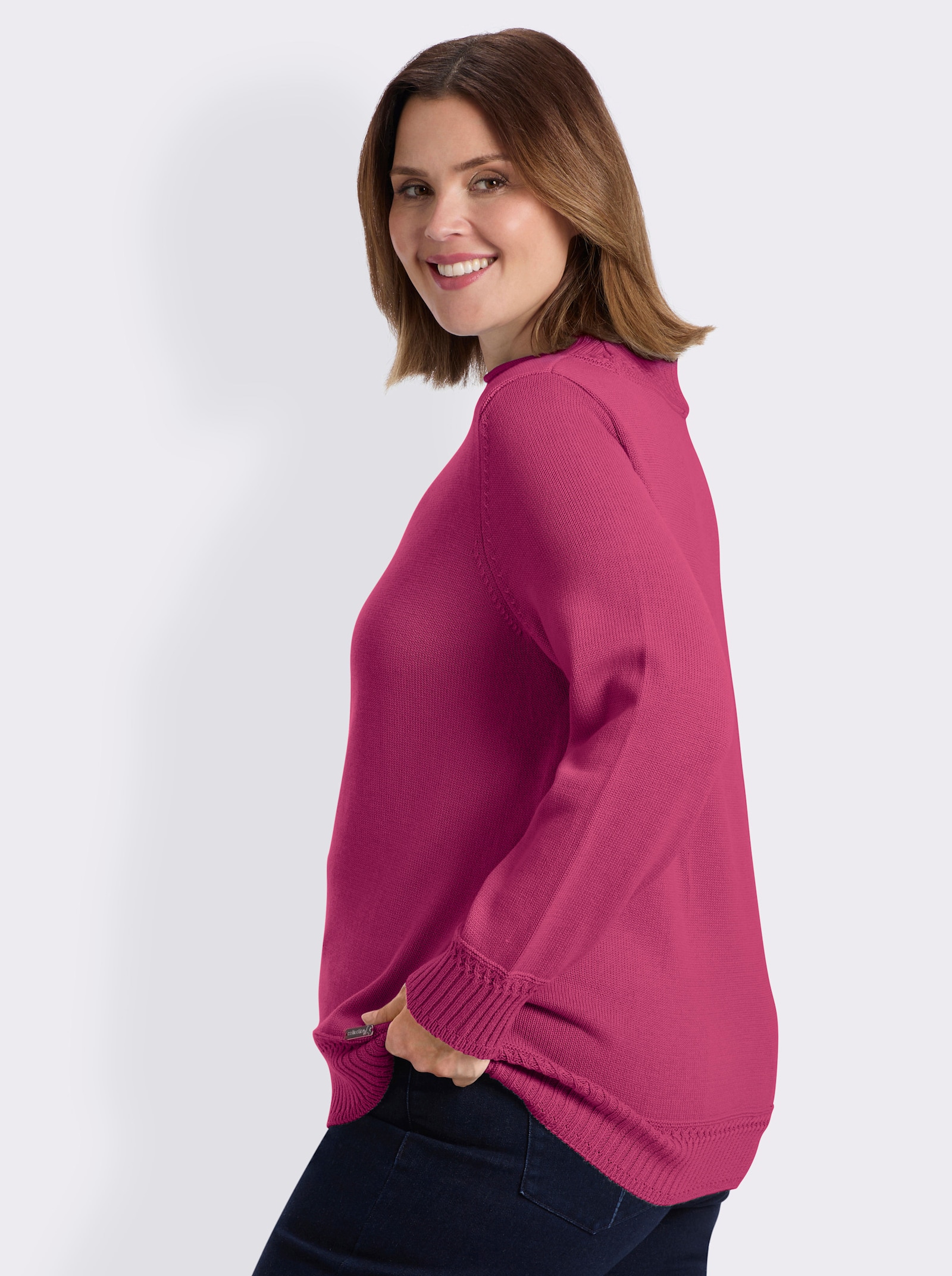 Stehkragenpullover mit Ripp-Abschlüssen - fuchsia