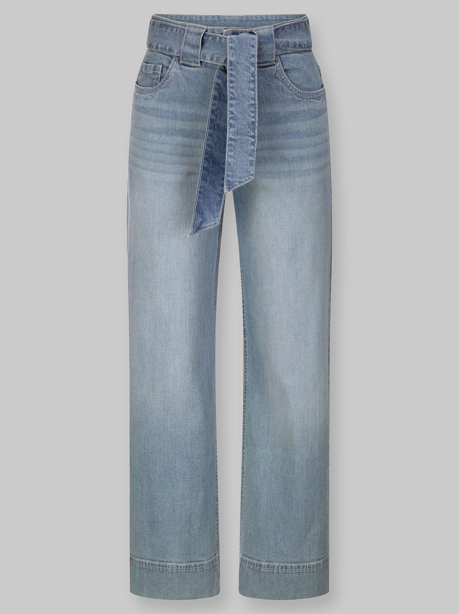 heine 5-Pocket-Jeans mit Bindegürtel - blue-bleached