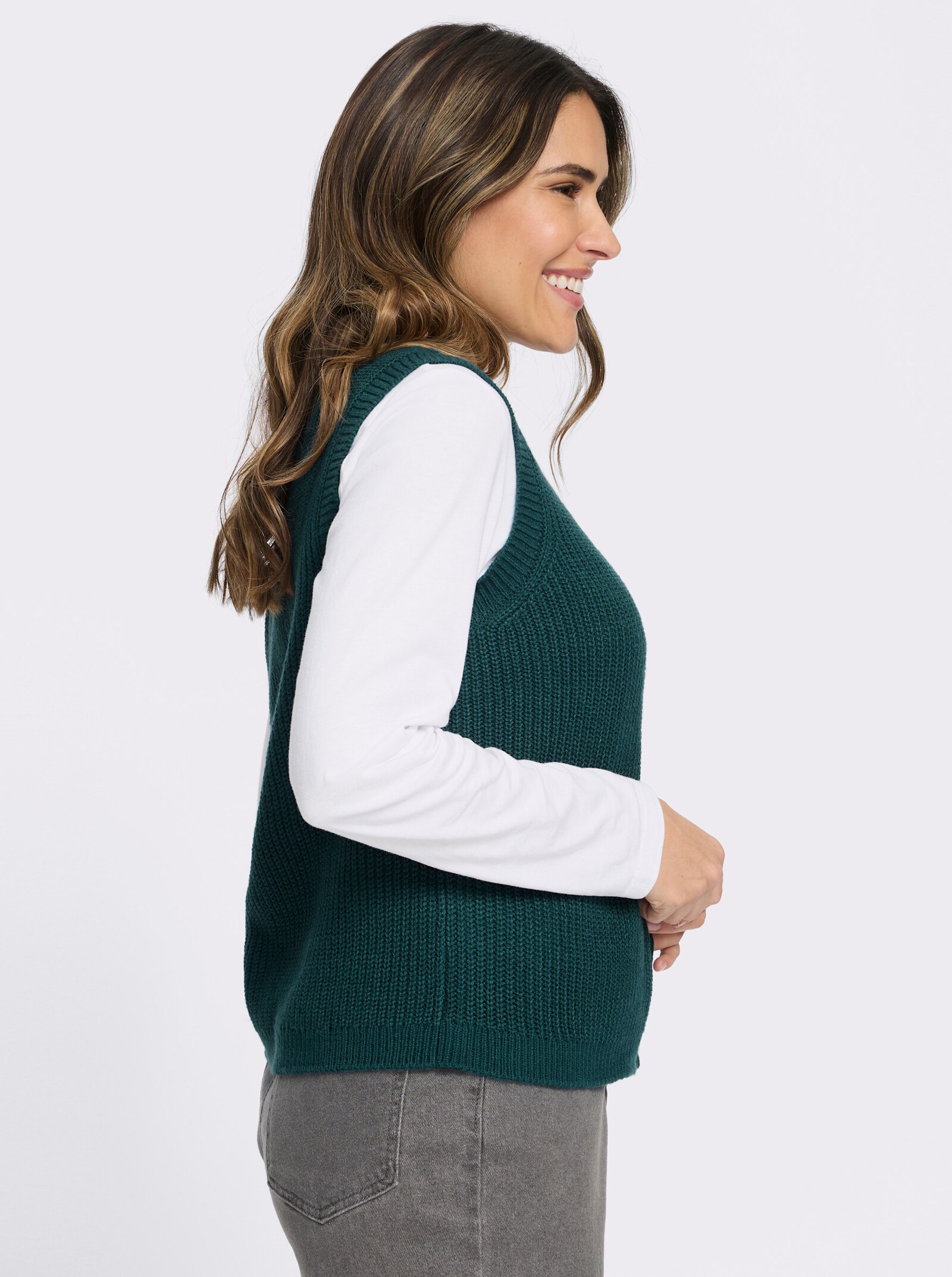 Strickweste in verkürzter Form - petrol