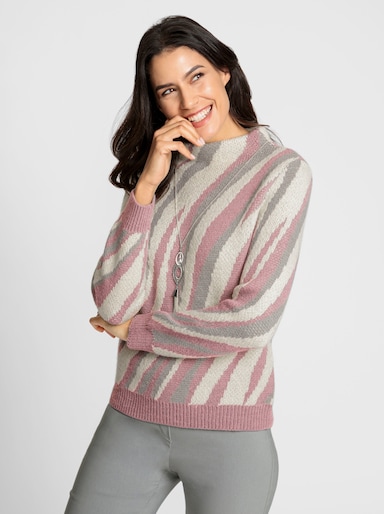 Jacquardpullover mit Kelchkragen - hortensie-champagner-gemustert