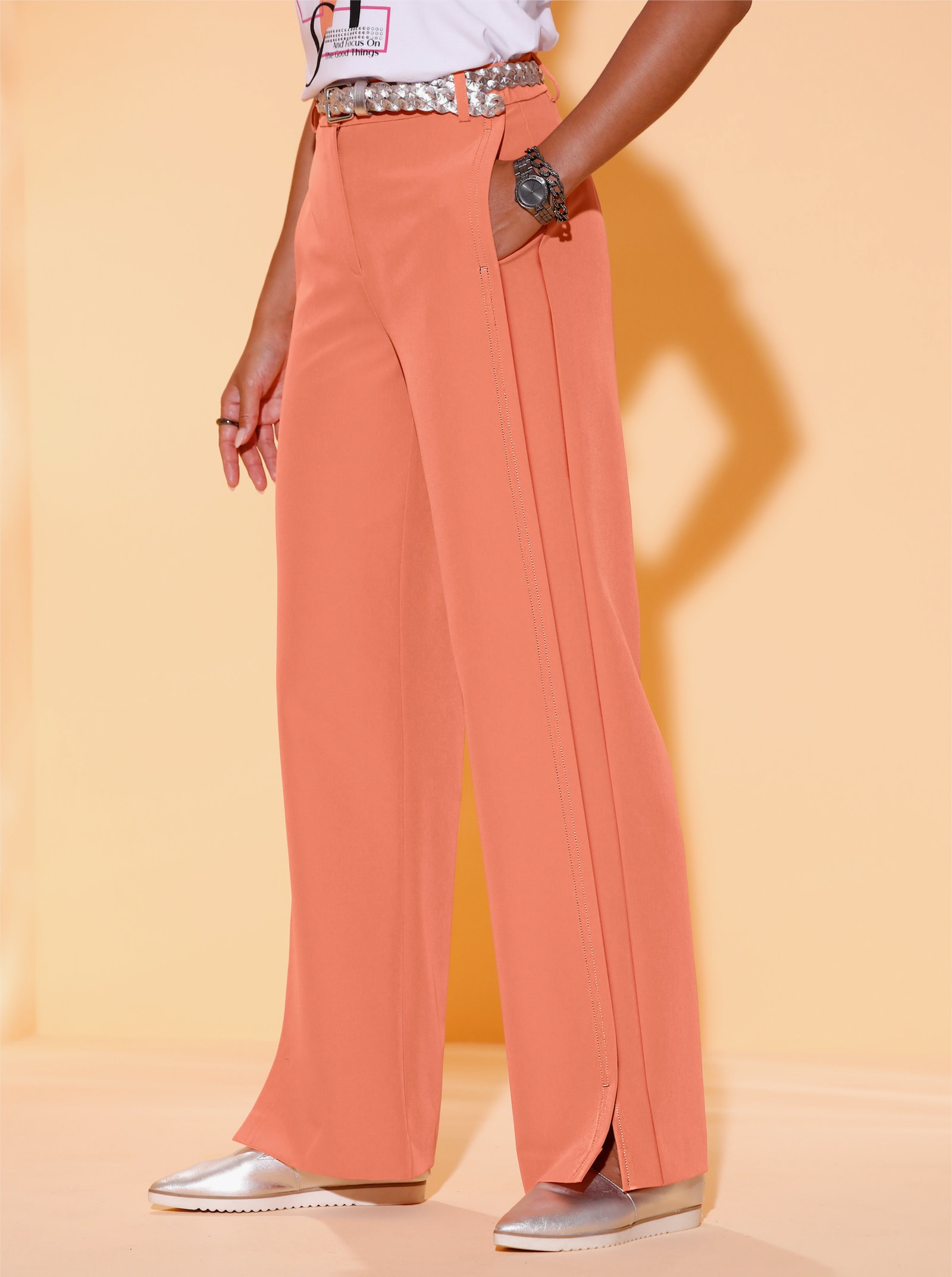 Marlene-Hose mit Schlitz am Saum - papaya