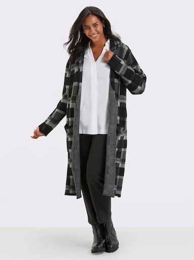 sheego Longstrickjacke mit Allover-Karomuster - schwarz-graphit-kariert