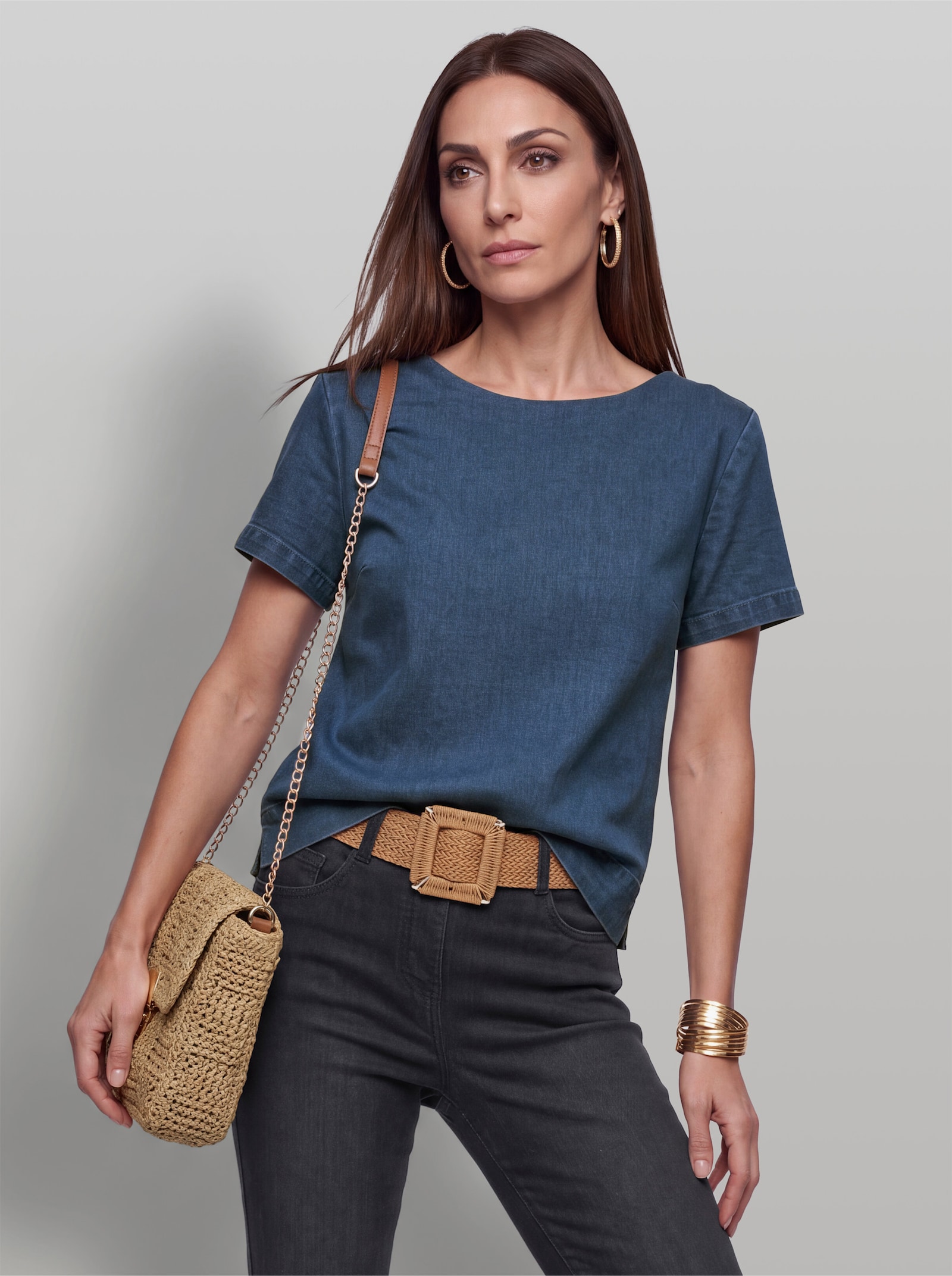 heine Kurzarm-Bluse mit Seitenschlitzen - blue-bleached