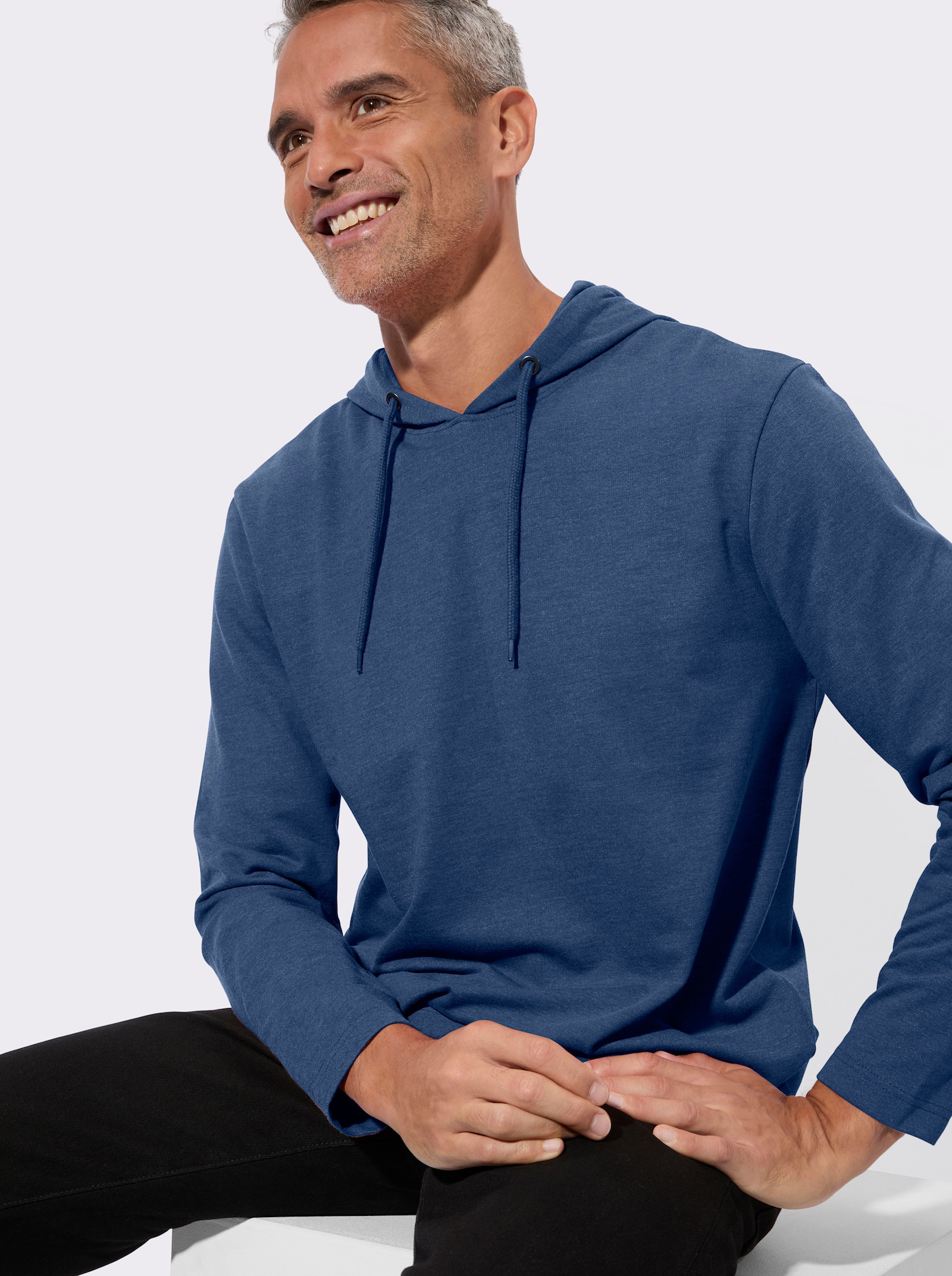 Sweatshirt mit Kapuze und Bindeband - jeansblau-meliert