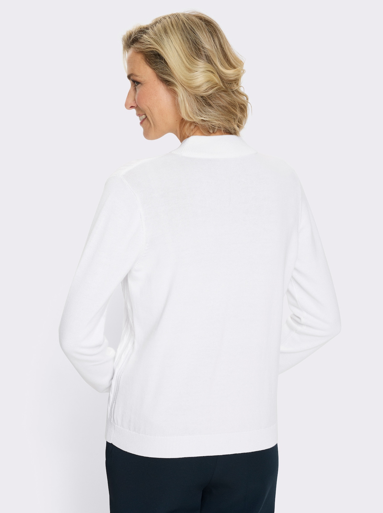 Stehkragenpullover mit Zopfmuster - ecru