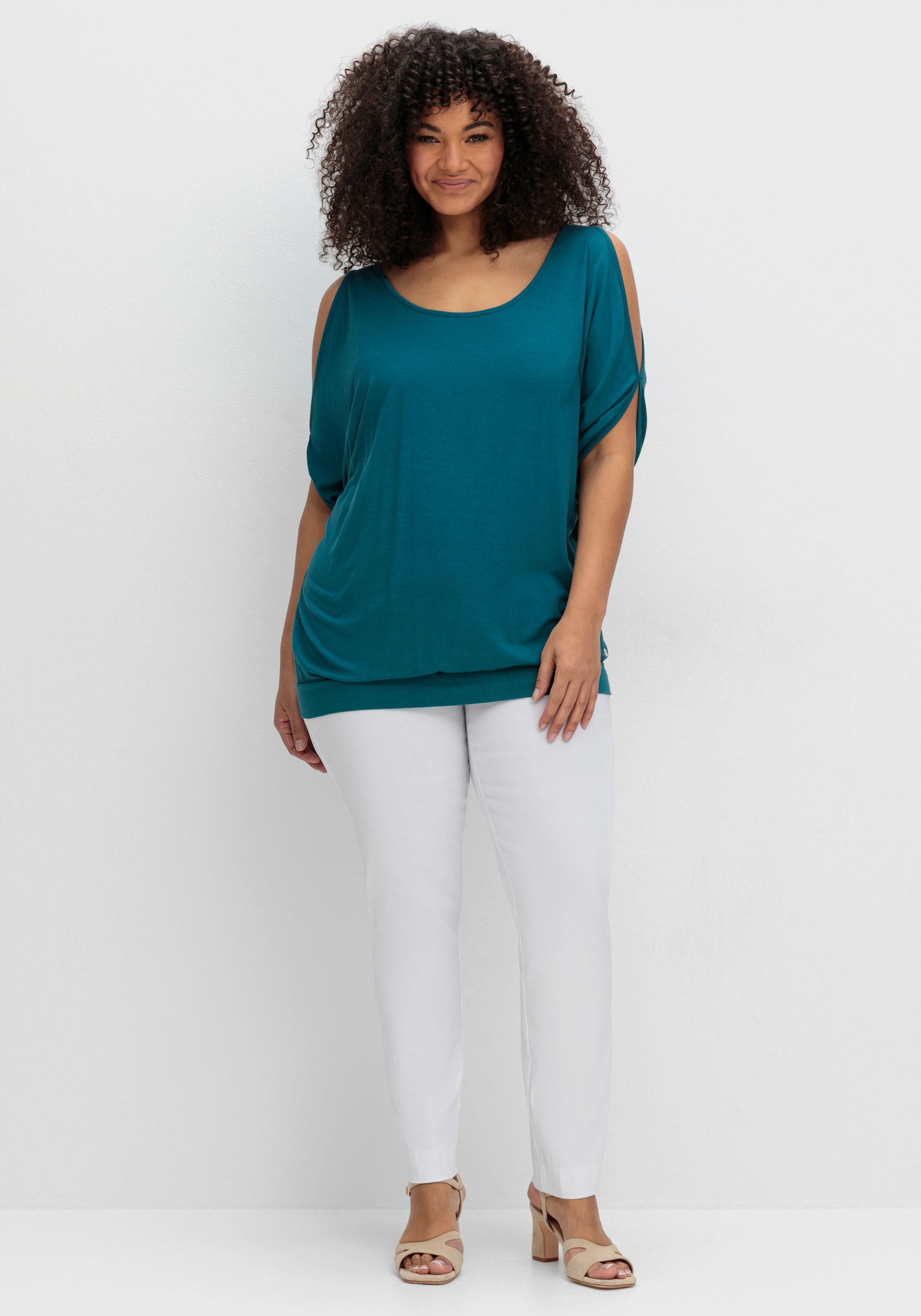 sheego T-shirt avec manches fendues - pétrole foncé