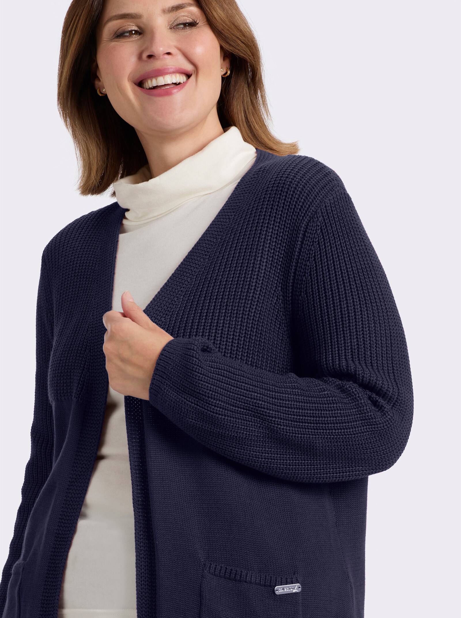 Strickjacke in langer, offener Form - marine