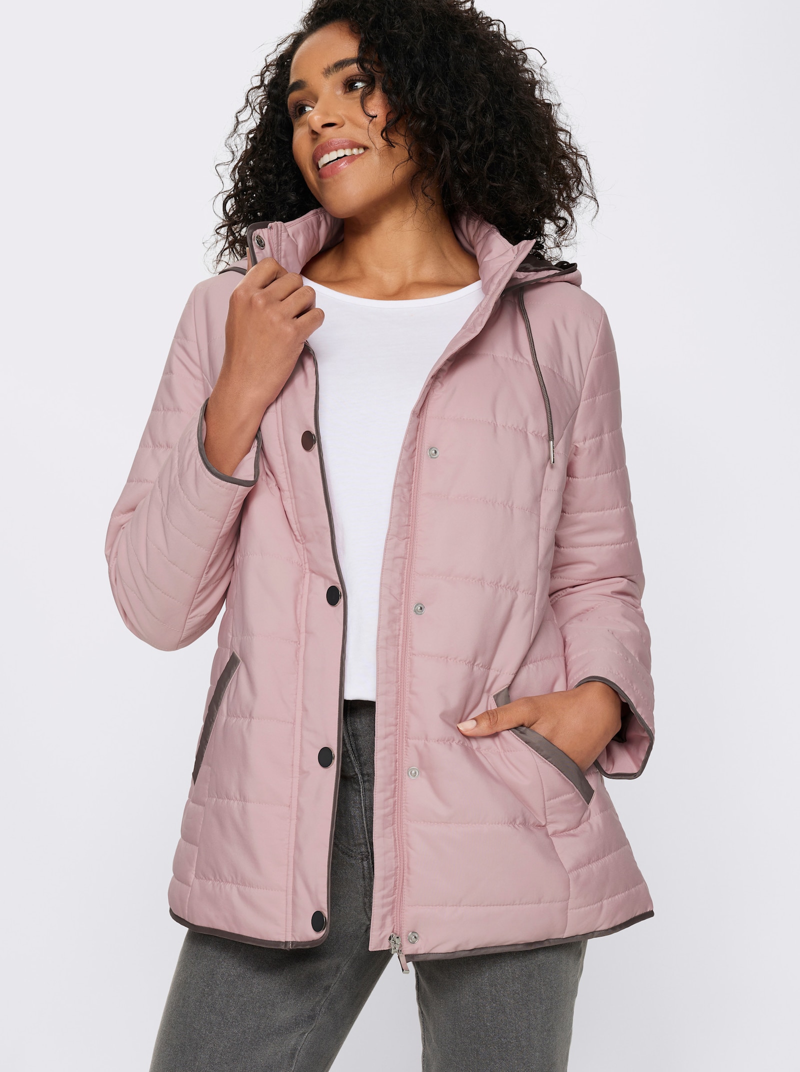 Steppjacke mit Kapuze und Stehkragen - hortensie