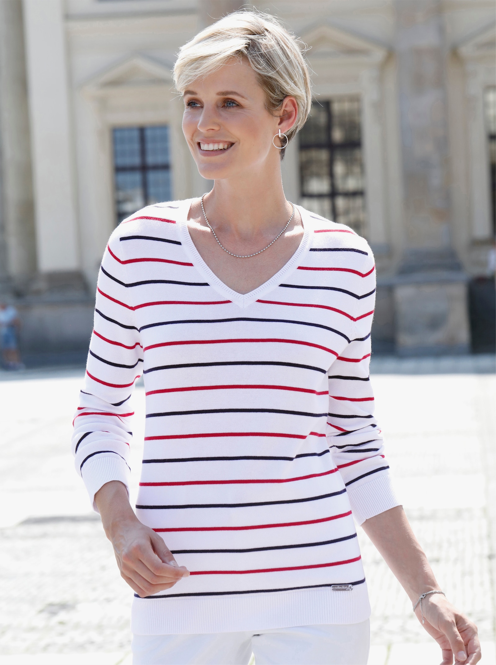 Langarm-Pullover im Streifen-Dessin - rot-marine-gestreift