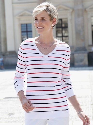 Pullover met lange mouwen - rood/marine gestreept