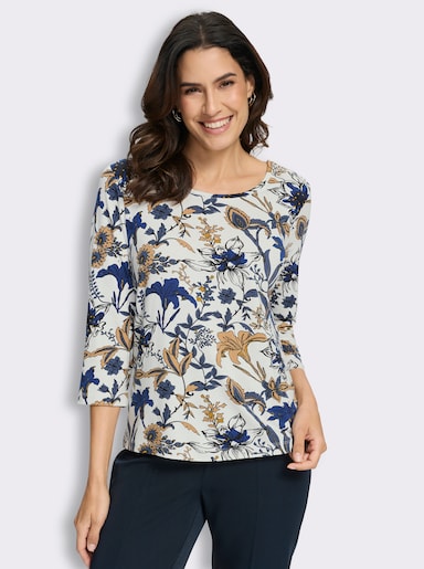 Print-Shirt mit 3/4-Ärmeln - ecru-royalblau-bedruckt