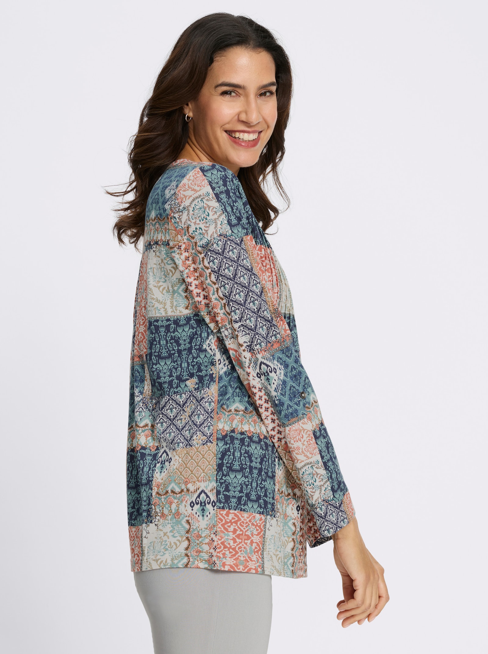 Tunikashirt mit Biesenverzierung - jade-terra-bedruckt