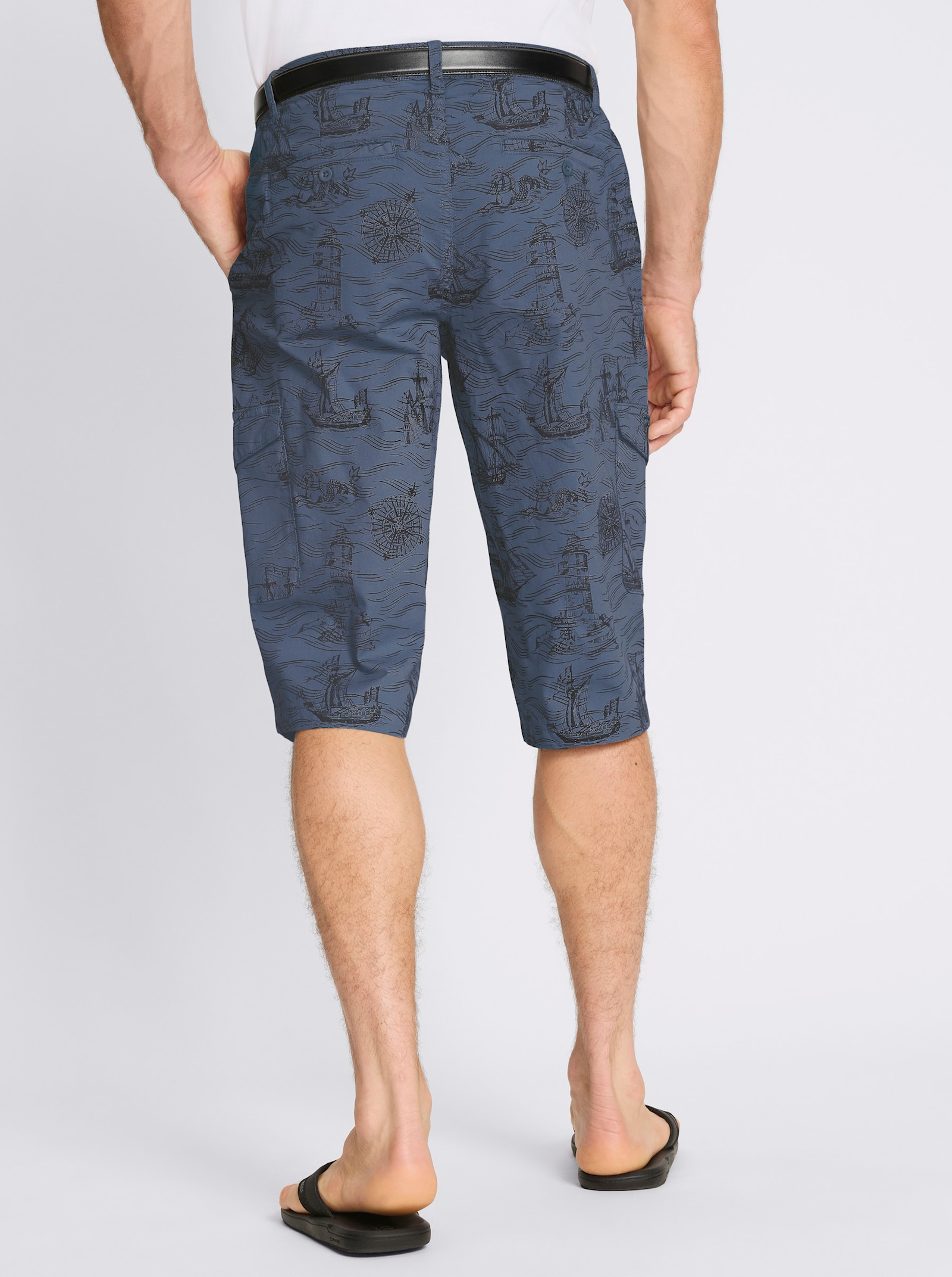 Bermudas mit Piratenschiff-Print, Twill - rauchblau-bedruckt