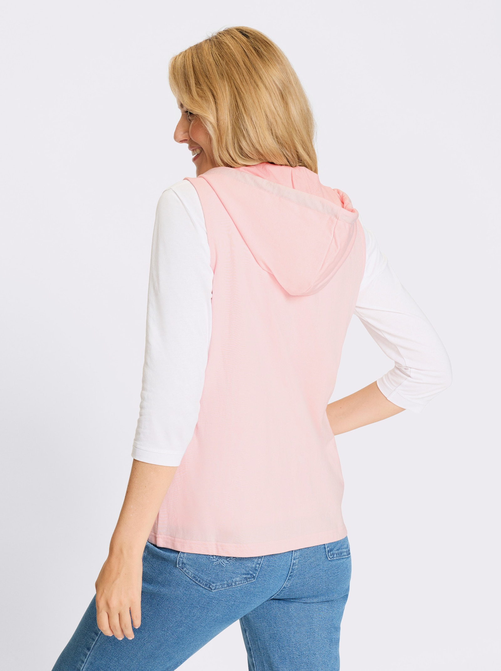 Mikinová vesta s klokaní kapsou - světle růžová