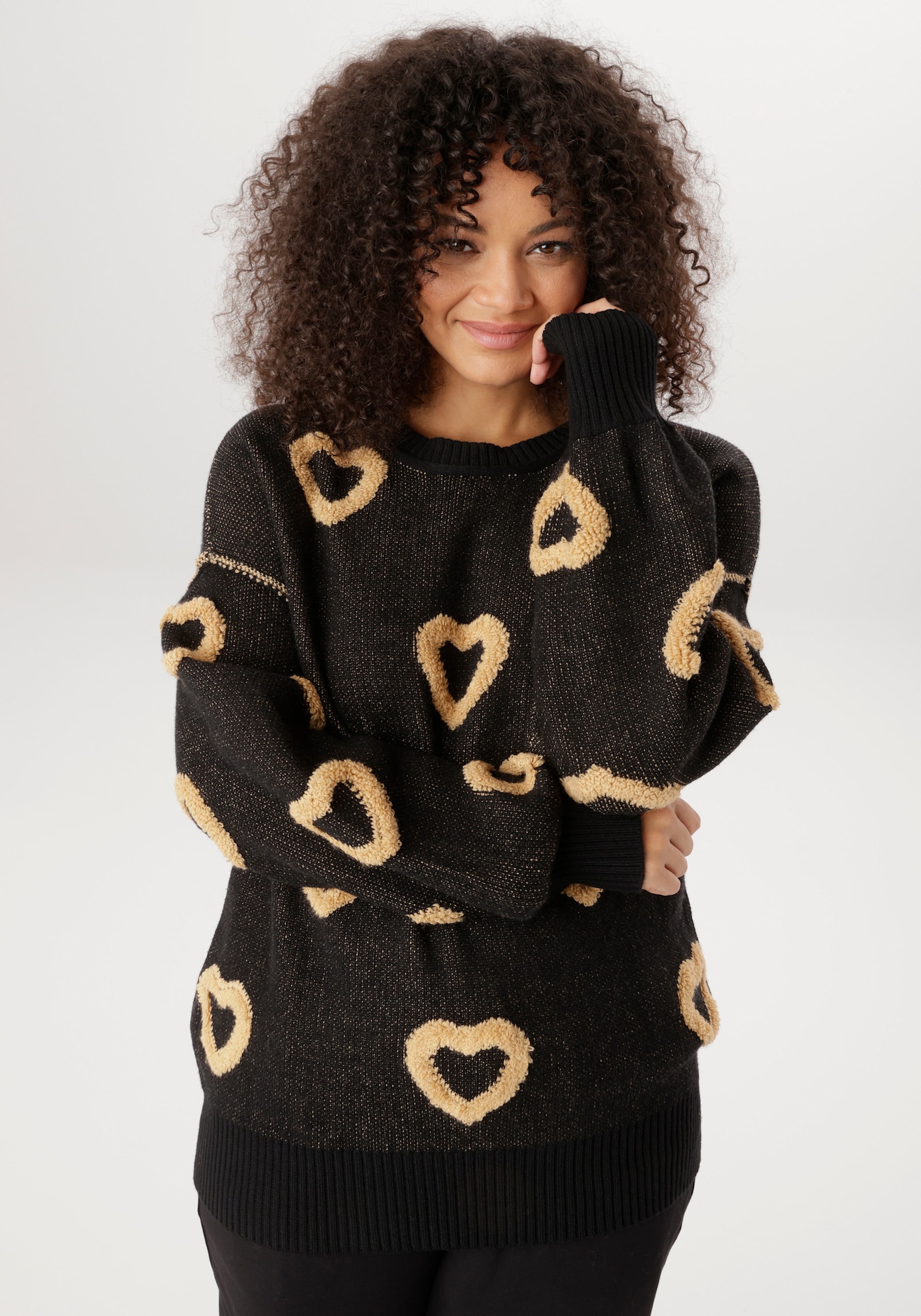 Aniston PLUS Strickpullover - schwarz-beige