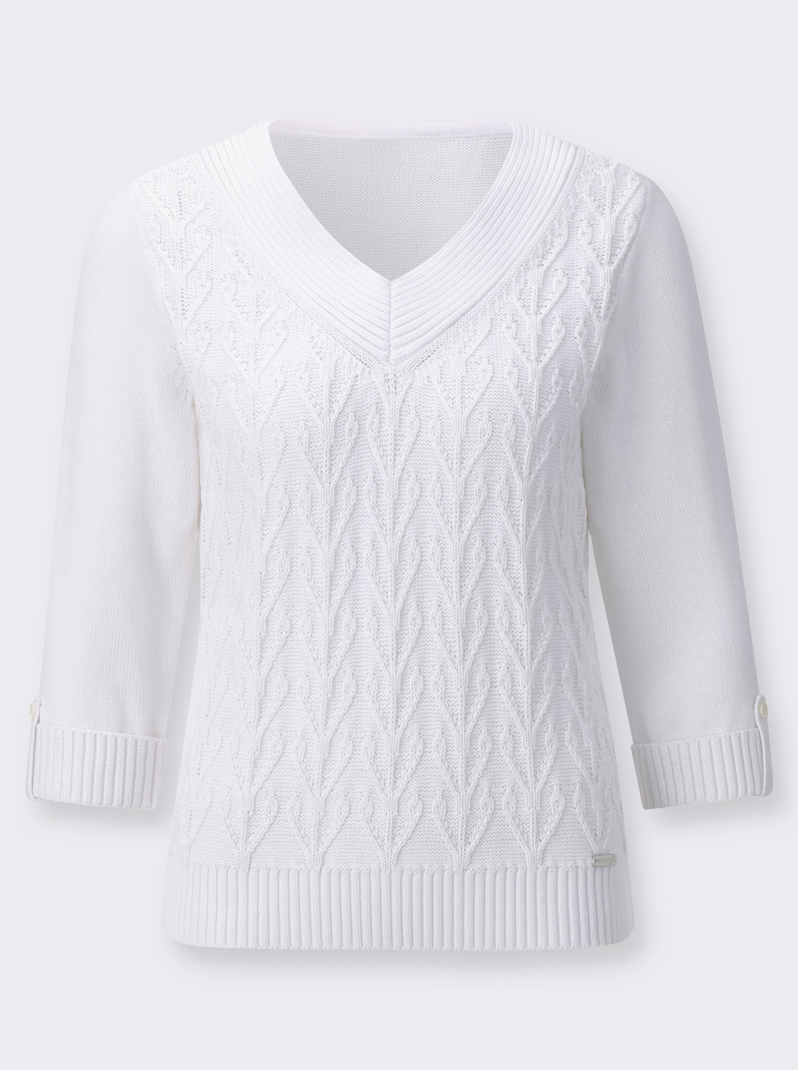 Baumwollpullover mit Strukturstrick-Muster - ecru