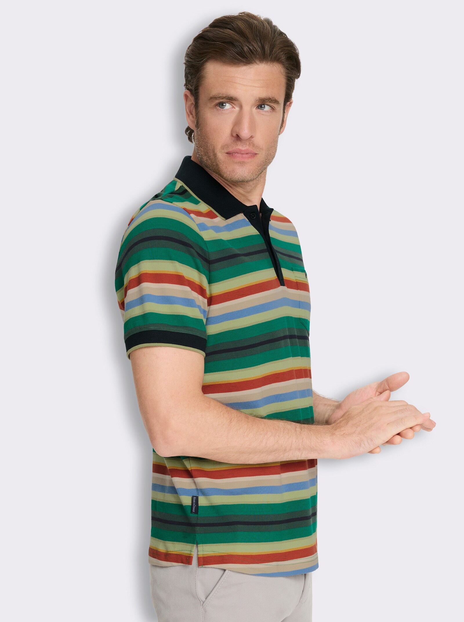 Marco Donati Kurzarmshirt mit garngefärbten Streifen - grün-gestreift