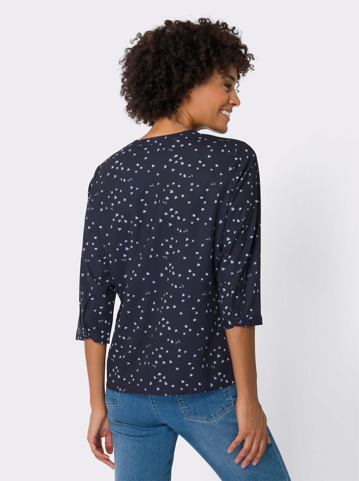 Comfortabele blouse - marine/ecru geprint