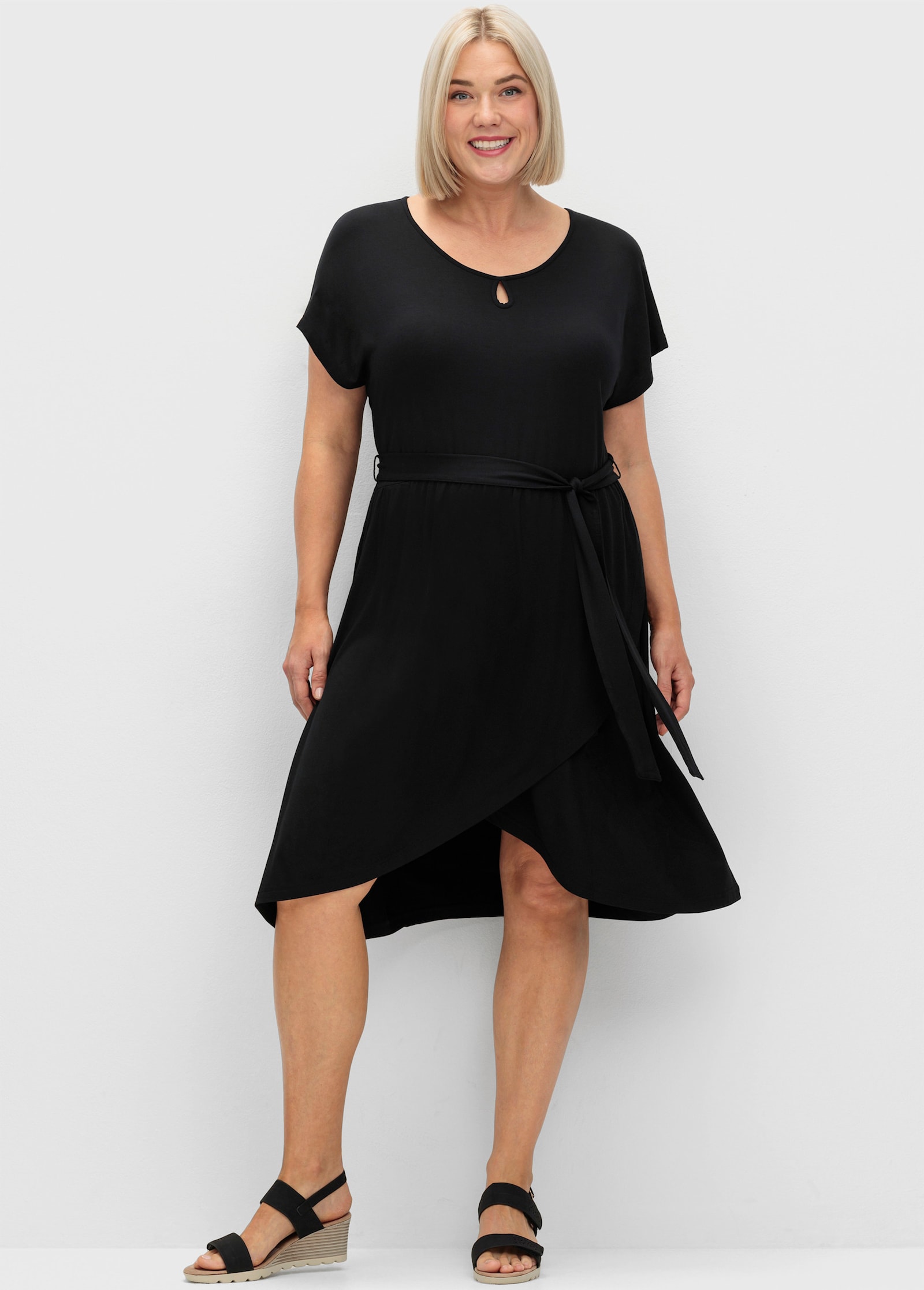 sheego Jerseykleid mit Schlüsselloch-Cut-out - schwarz