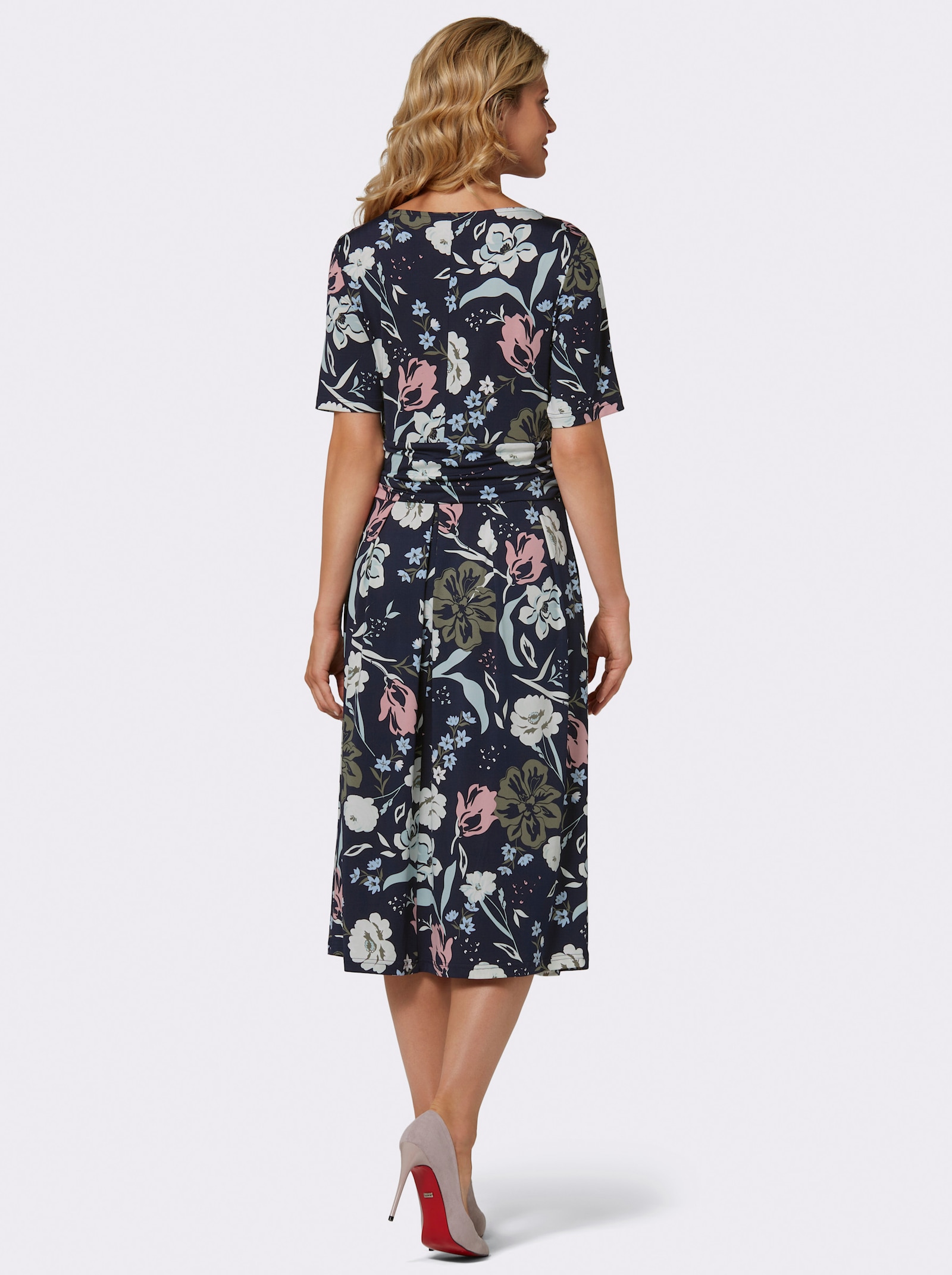 Jerseykleid mit halblangen Ärmeln, geblümt - marine-zartmint-bedruckt