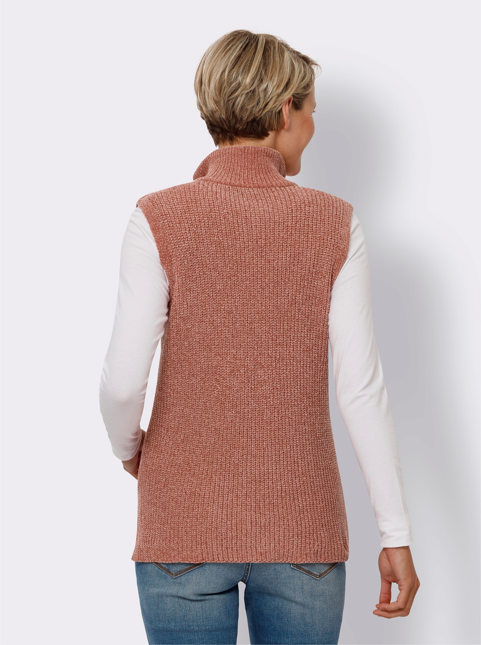 Pullunder mit Stehkragen und Reißverschluss - rosenholz