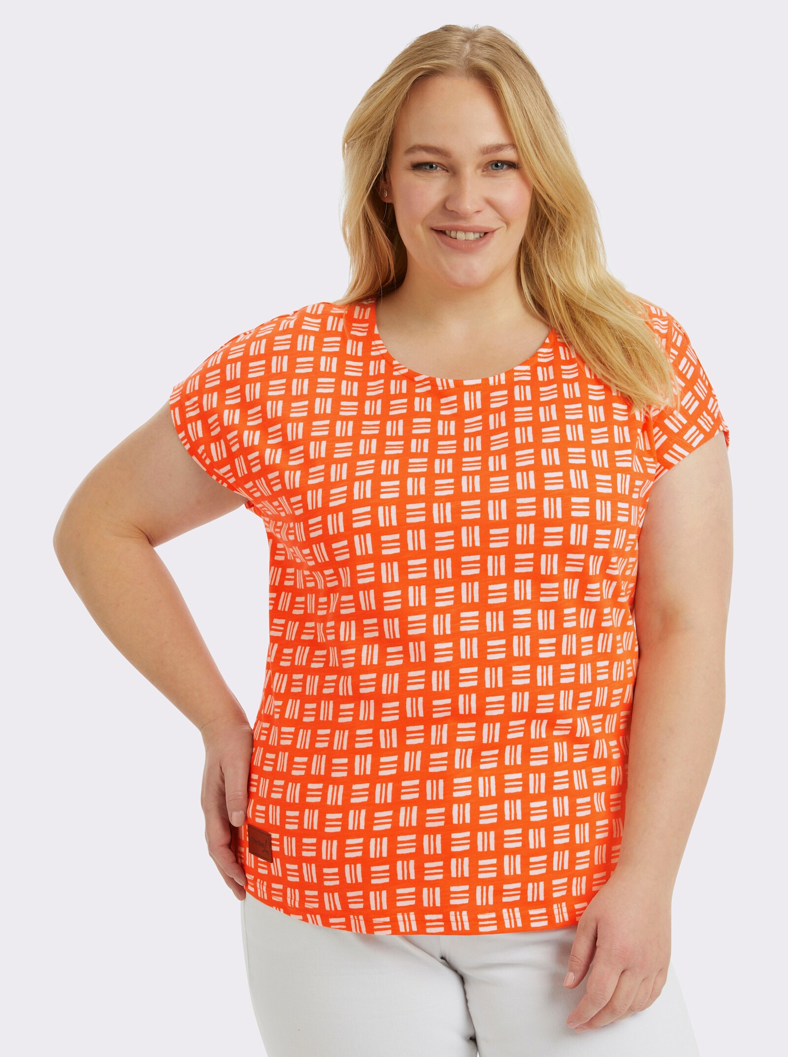 Print-Shirt aus reiner Baumwolle - orange-ecru-bedruckt