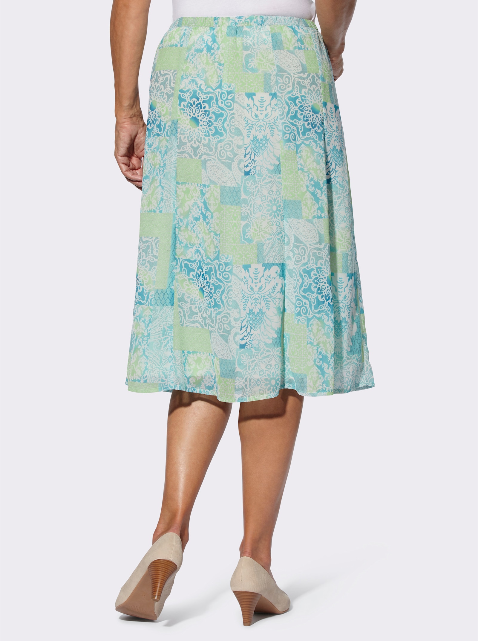 Bahnenrock mit floralem Dessin - kalkmint-hellgrau-bedruckt